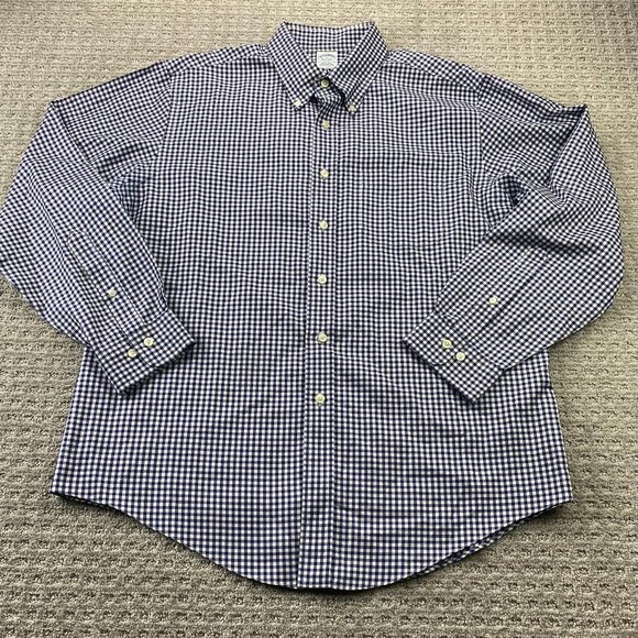 Brooks Brothers Button Down Shirt Men Extra Large XL Blue White Checkered Polo - Picture 1 of 9